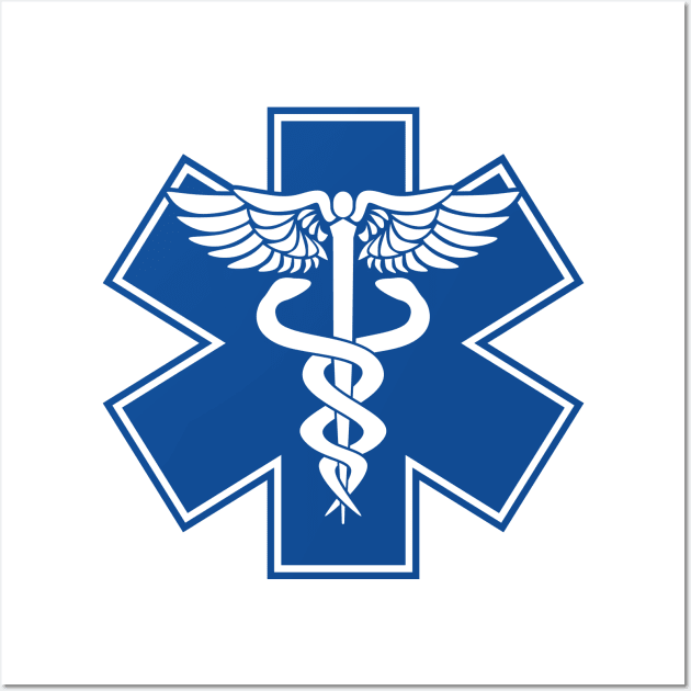 EMT Health Care Caduceus Blue Medical Symbol Wall Art by hobrath